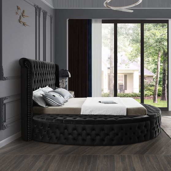 Exclusive round tufted platform full bed w/ storage