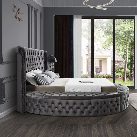Exclusive round tufted platform full bed w/ storage
