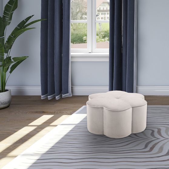 Flower shape cream velvet ottoman