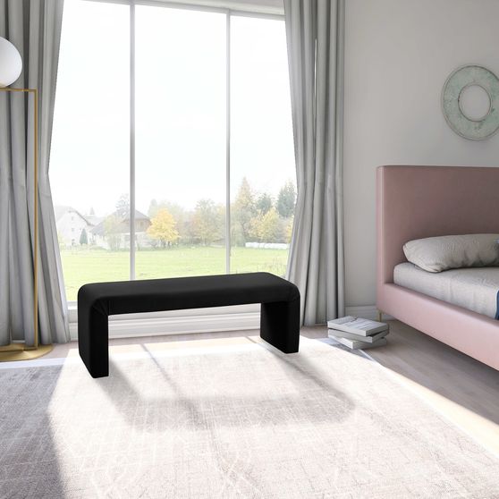 Upholstered black velvet contemporary bench