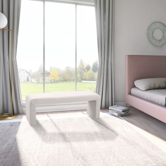 Upholstered cream velvet contemporary bench