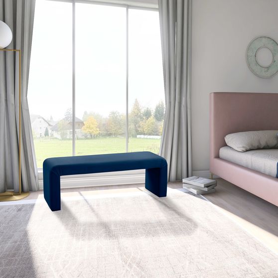 Upholstered navy velvet contemporary bench