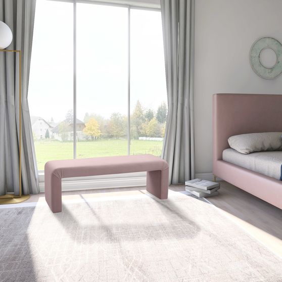Upholstered pink velvet contemporary bench