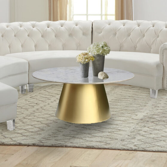 Genuine marble top round gold coffee table