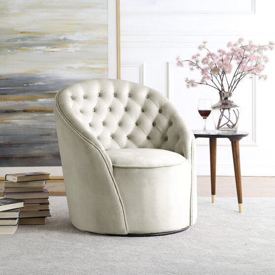Round velvet swivel base accent chair