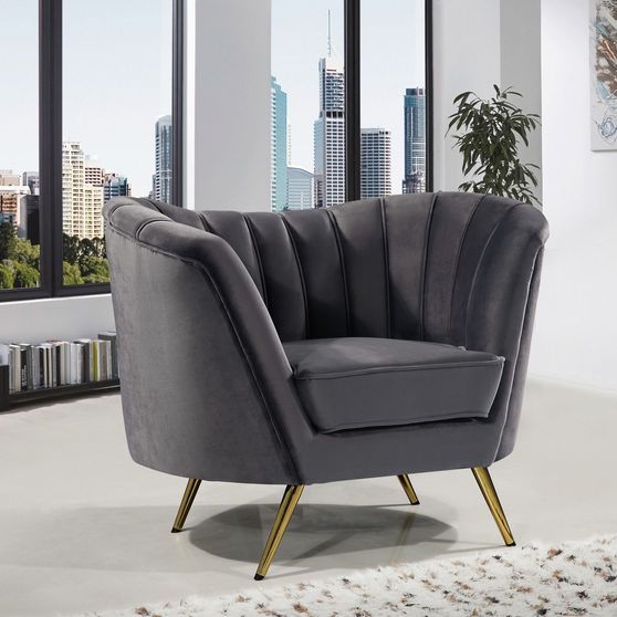 Curved velvet fabric chair w/ gold legs