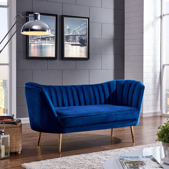 Curved velvet fabric loveseat w/ gold legs