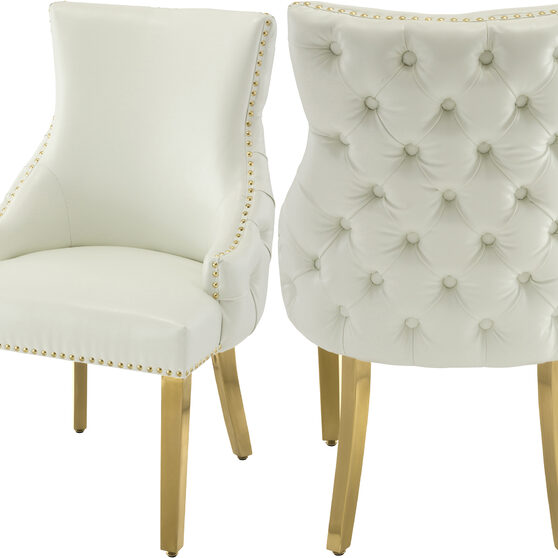 Elegant tufted vegan leather dining chair w/ golden legs