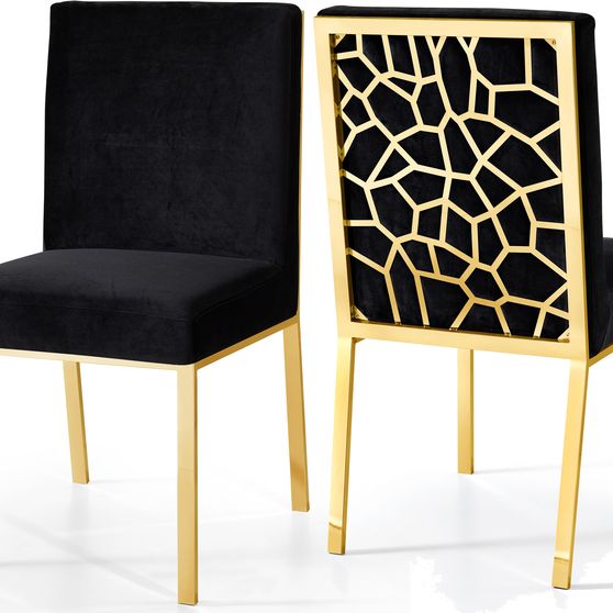 Contemporary dining chairs pair w/ golden net back
