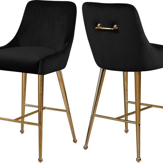 Black velvet bar stool w/ golden hardware and handle