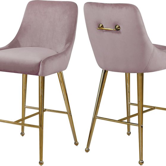 Pink velvet bar stool w/ golden hardware and handle