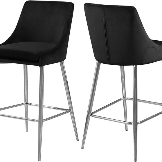 Black velvet bar stool with chrome metal base