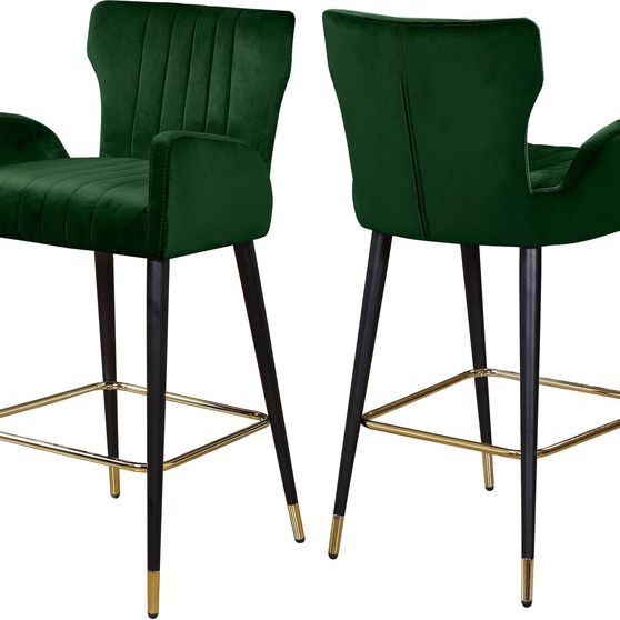 Green velvet bar stool w/ channel tufting