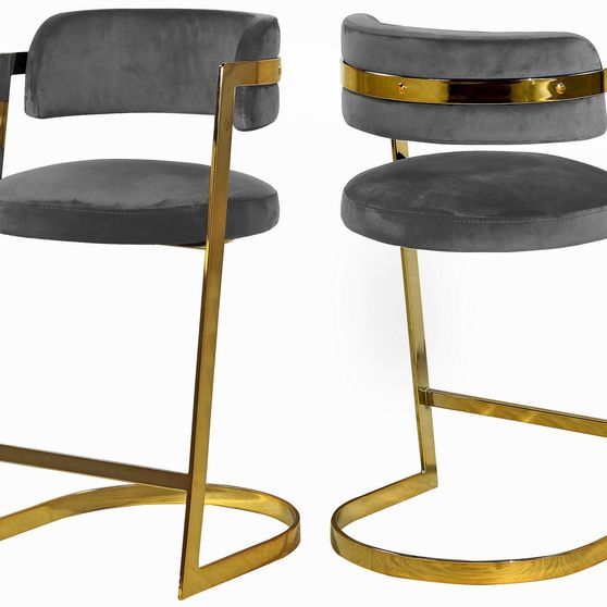 Gray velvet / gold metal frame bar stool