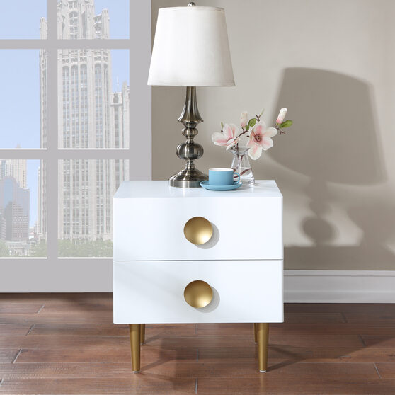 White golden legs / handles contemporary nightstand
