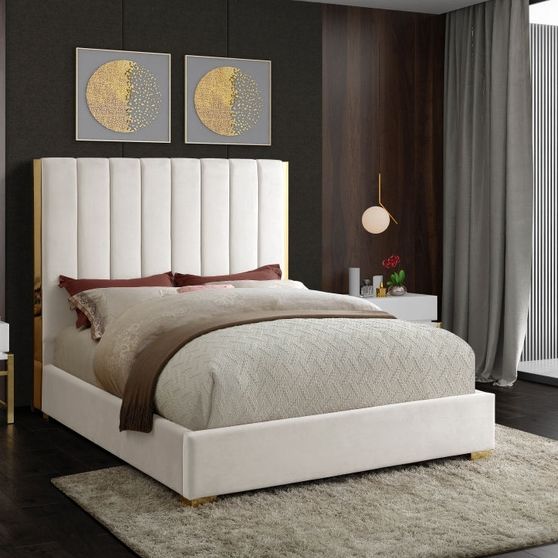 Gold frame/legs / cream velvet full size bed