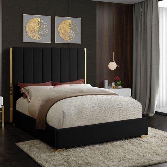 Gold frame/legs / black velvet king bed