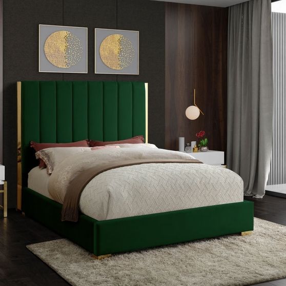 Gold frame/legs / green velvet full bed