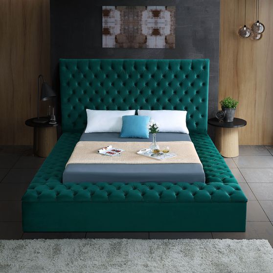 Green velvet tufted full bed w/ storage