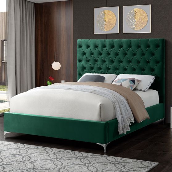 Green velvet tufted headboard contemporary bed