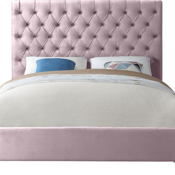 Pink velvet tufted headboard full bed