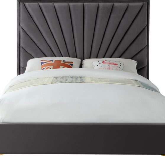 Gray velvet full size bed w/ metal legs