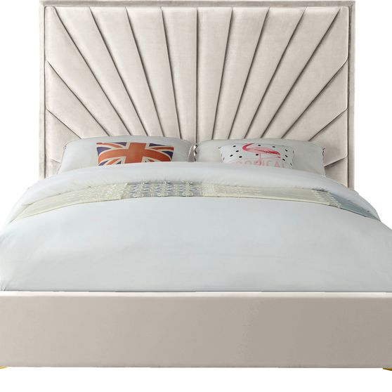 Cream velvet full size bed w/ metal legs