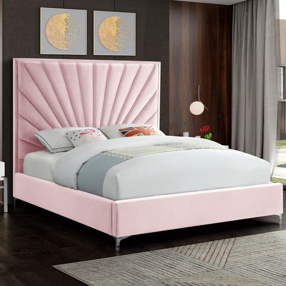 Pink velvet queen size bed w/ metal legs