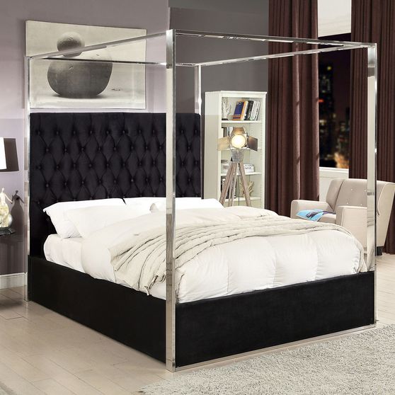 Velvet fabric canopy king bed in modern style