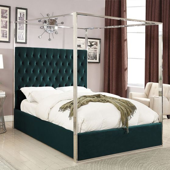 Velvet fabric canopy king bed in modern style