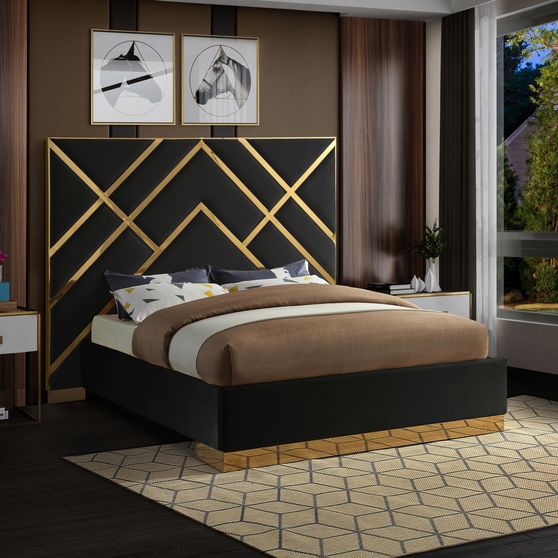 Gold metal / black velvet contemporary bed