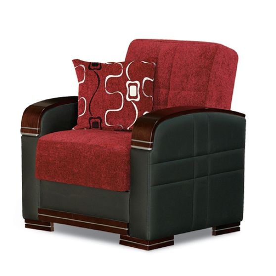 Passion red fabric / black leatherette chair w/ storage