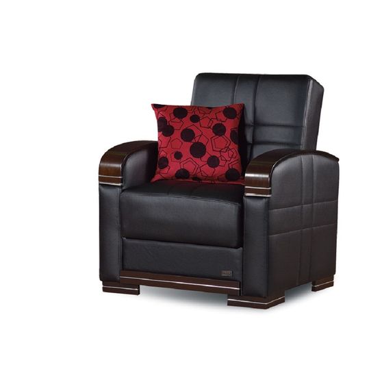 Black leatherette convertible chair w/ storage