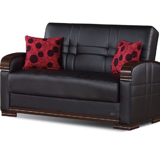 Black leatherette convertible loveseat