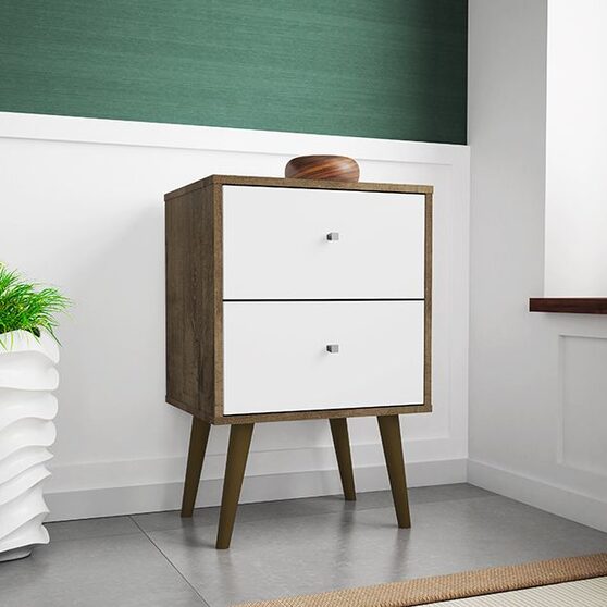 Liberty mid-century - modern nightstand 2.0 with 2 full extension drawers in rustic brown and white