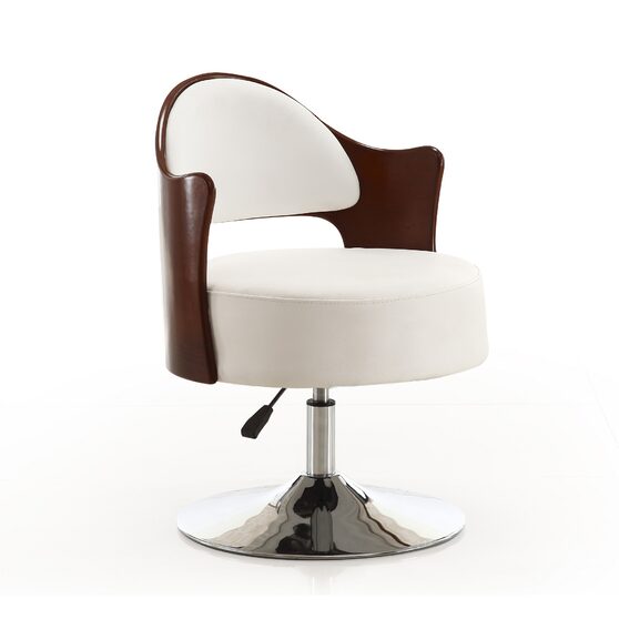 White and polished chrome faux leather adjustable height swivel accent chair