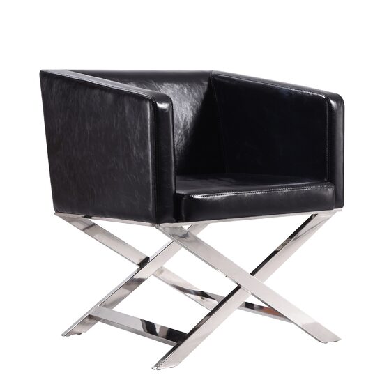 Black and polished chrome faux leather lounge accent chair
