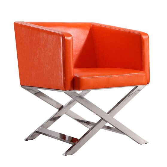 Orange and polished chrome faux leather lounge accent chair