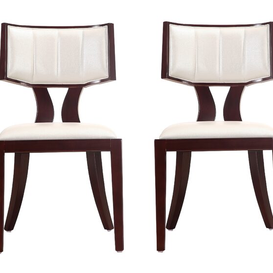 Pearl white and walnut faux leather dining chair (set of two)