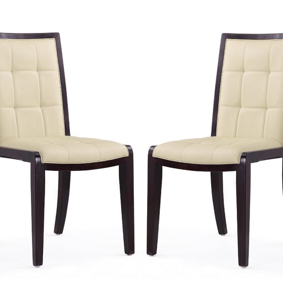 Cream and walnut faux leather dining chairs (set of two)