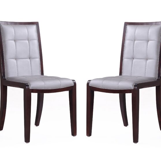 Silver and walnut faux leather dining chairs (set of two)