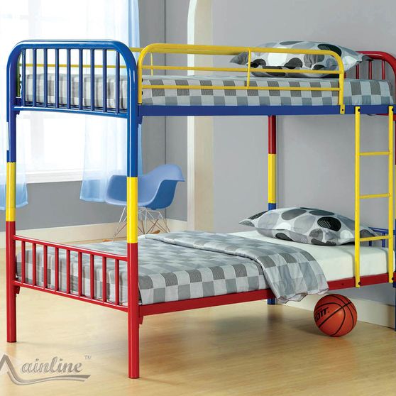 Multicolor twin/twin convertible bunk bed