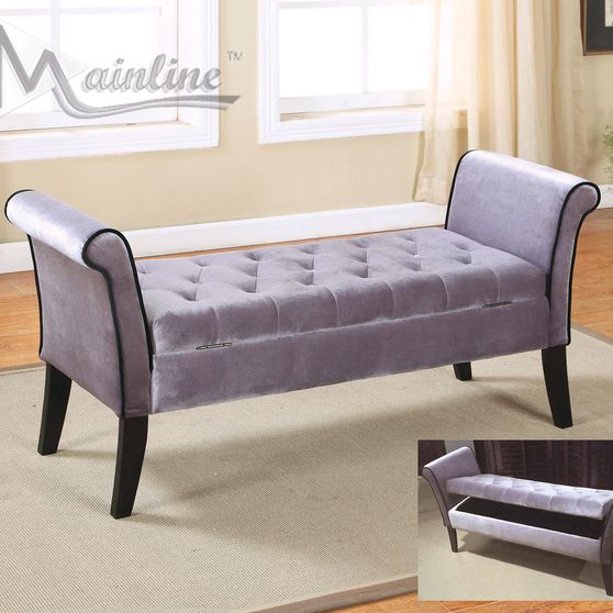 Silver gray fabric bench w/ storage