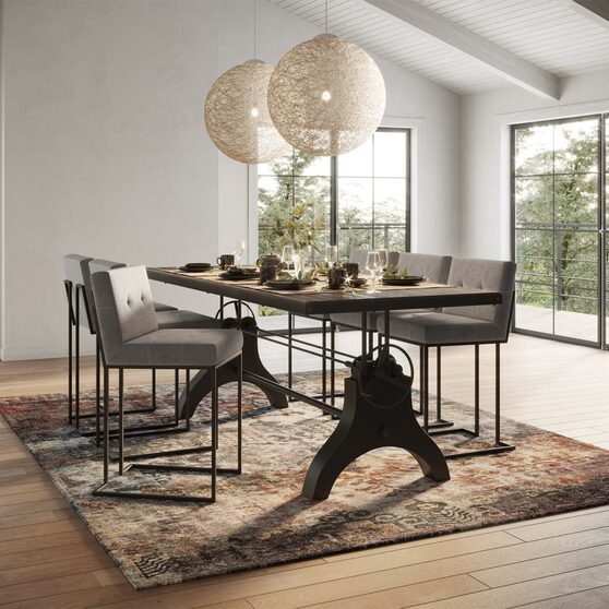 Crank height adjustable rectangle dining and conference table in black