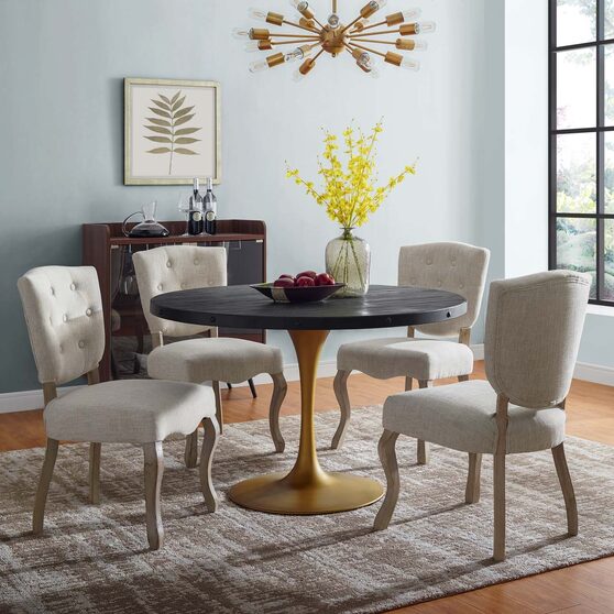 Round wood top dining table in black gold