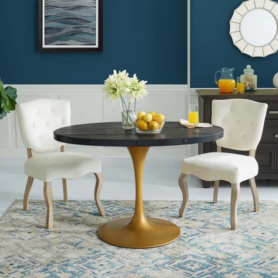 Oval wood top dining table in black gold
