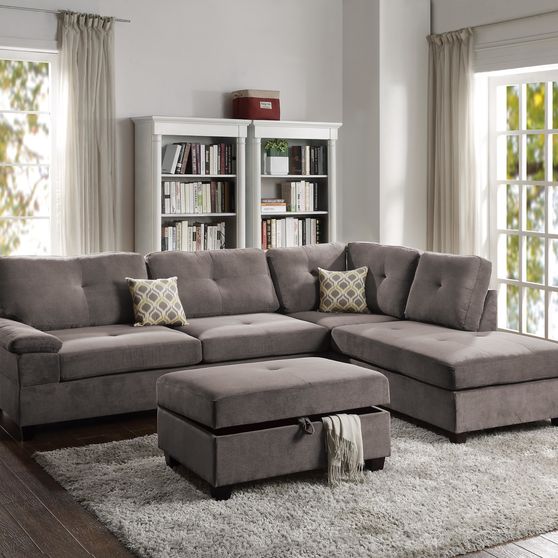 2PCS reversible charcoal waffle suede sectional sofa