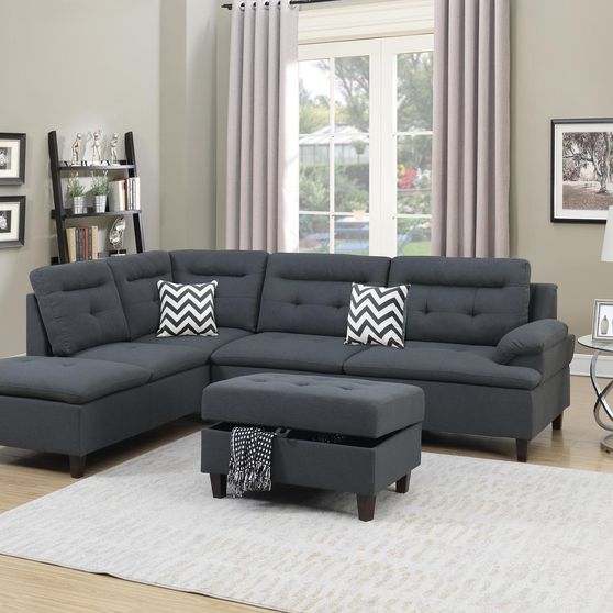 Left-facing chaise sectional/ottoman in charcoal polyfiber