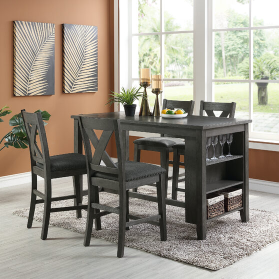 Charcoal solid acacia wood counter height dining table w/storage