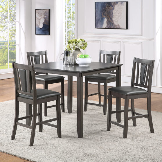 Gray solid wood / veneer 5pcs counter height dining set